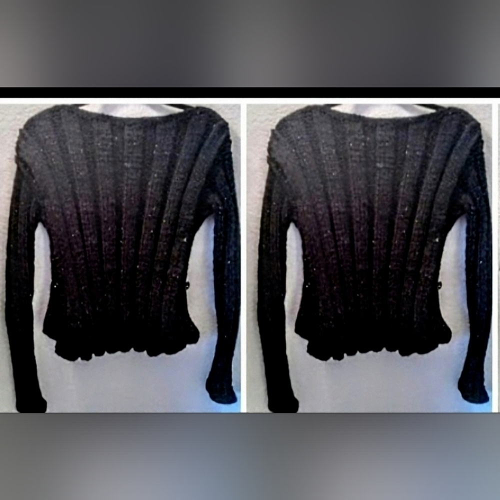 NWT Retro Black Cashmere Alpaca Blend Poor Boy Sweater With A Little Bling! - Picture 3 of 5